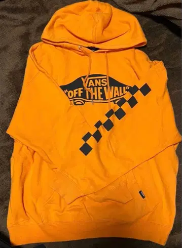 VANS 오렌지 체크 무늬 후드 부착 후드티