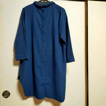 선밸리 백 버튼 셔츠 원피스 네이비 면 100%