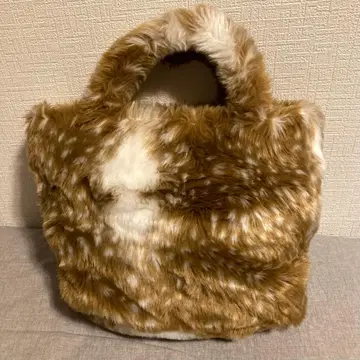 [ 새상품급 ] 밀크페도 밤비 패턴 퍼 토트백 핸드백 브라운