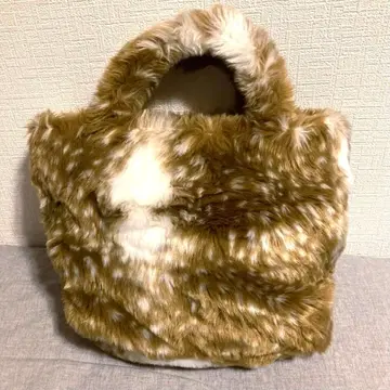 [ 새상품급 ] 밀크페도 밤비 패턴 퍼 토트백 핸드백 브라운