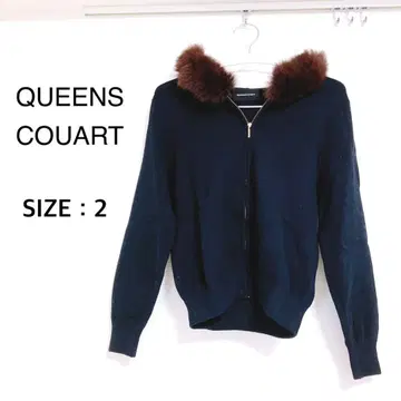 [ 새상품급 ] QUEENS COURT 퍼 니트 후드티 사이즈 2 네이비