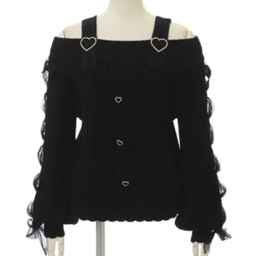 lizlisa 레이스업 슬리브 오프숄더 니트 블랙