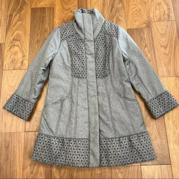 레오파드 무늬 악센트 그레이 롱 코트