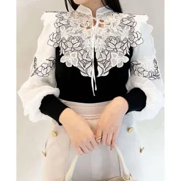 SNIDEL 스나이델 레이스 칼라 니트 풀오버 상의