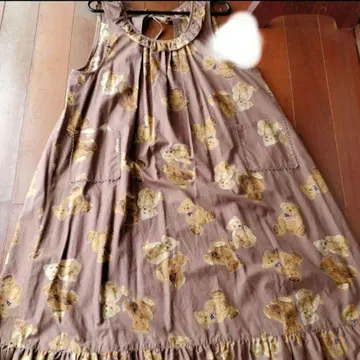 스트릿 오르골 테디베어 패턴 에이프런 원피스