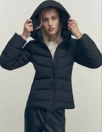 ZARA 자라 후디드 퍼프 자켓 아우터 블랙 XS