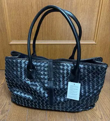 PHENE 블랙 뜨개질 가죽 토트백