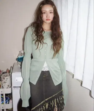 puff puff sleeve sheer cardigan