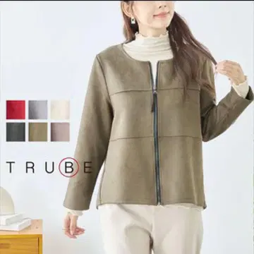 [ TRUBE ] 노카라 자켓 스웨이드풍 베이지 여성용