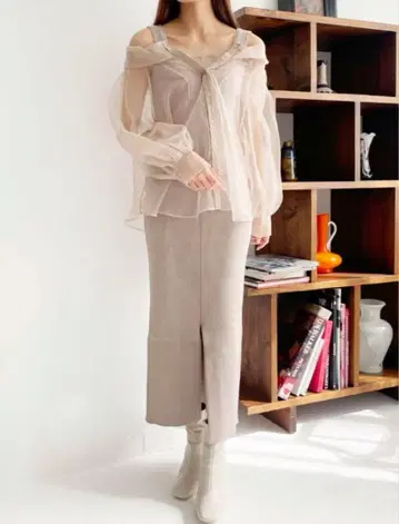 COCO DEAL 코코딜 오간자 셔츠 x 니트 원피스 베이지