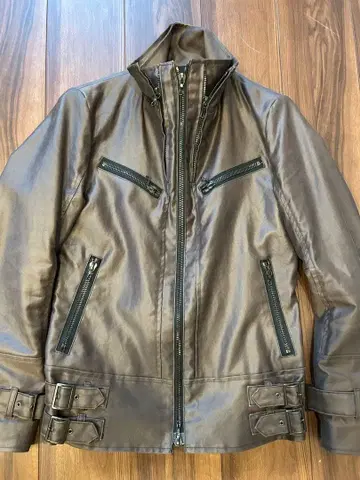 SHELLAC 더블 라이더 자켓 스탠딩 칼라 M 사이즈 브라운