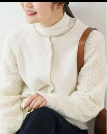 슬로브 이에나 펄 장식 패턴 니트 가디건