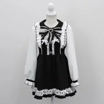 유메텐보 장미 레이스 진주 리본 하트 비쥬 원피스 블랙 4L 사이즈