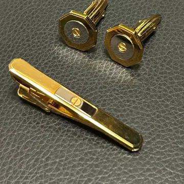 [단종품] 던힐 d 마크 금은 콤비 넥타이핀 커프스 세트 케이스 포함