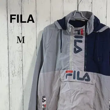FILA 후드 부착 나일론 자켓 M 그레이/네이비