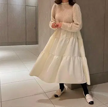 안미누 UNMINOU 니트 도킹 티어드 원피스