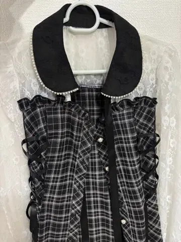 체크 무늬 프릴 셋업