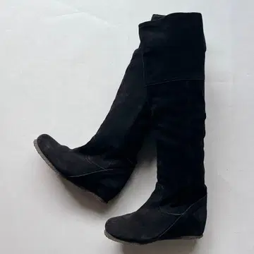 무스탕 롱 부츠 블랙 천연 가죽 스웨이드