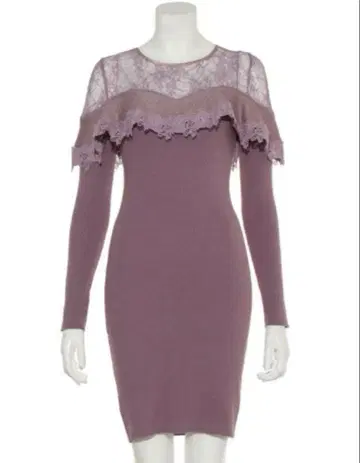 릴리 브라운 도킹 리브 니트 원피스 어깨 레이스 결혼식 포멀