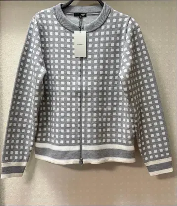 AIMANT BLANC 그레이 체크 무늬 가디건 에망 골프