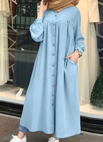 Savanna 버튼 달린 롱 셔츠 원피스
