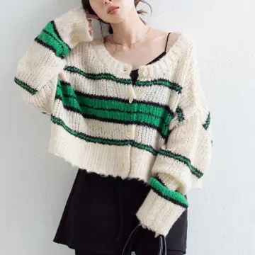 [ 새상품 택 포함 ] Kastane 카스타네 보더 모헤어 니트 그린