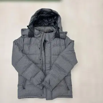 그레이 후드 부착 다운 자켓