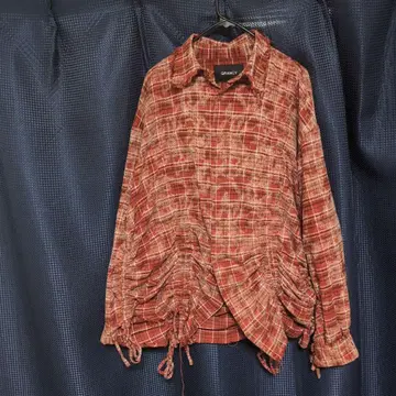 [ GRANCY ] 셔링 디자인 블리치 체크 셔츠 L