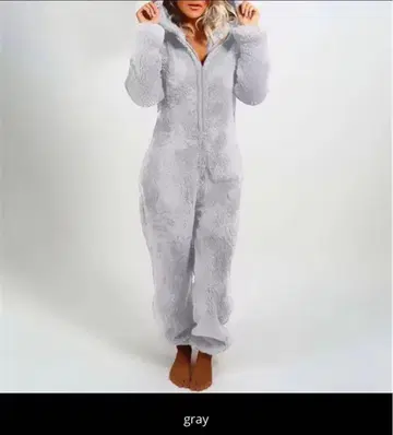 플리스 후드 부착 그레이 올인원