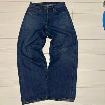 다크 블루 데님 와이드 레그 팬츠