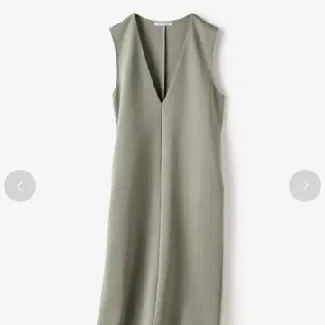 올리브 그린 V넥 슬리브리스 원피스