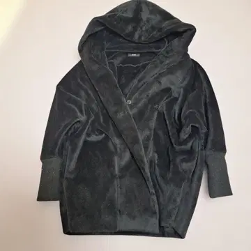 에모다 후드 부착 블랙 퍼 자켓 코트 프리 사이즈