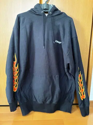 CHALLENGER 블랙 화염 그래픽 후드티 L