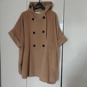 후드 부착 베이지 판초