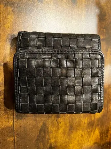 블랙 가죽 뜨개질 접이식 지갑