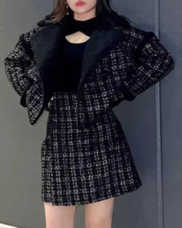 트위드풍 블랙 셋업