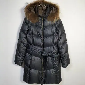 쿠미쿄쿠 리버서블 롱 다운 코트 벨트 후드 퍼 블랙