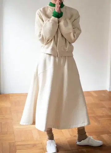 [ 새상품급 ] unfil 안필 코튼 플리스 플레어 스커트 크림