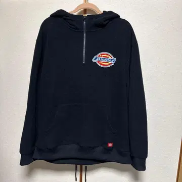Dickies 블랙 플리스 하프 지퍼 후드티 XL