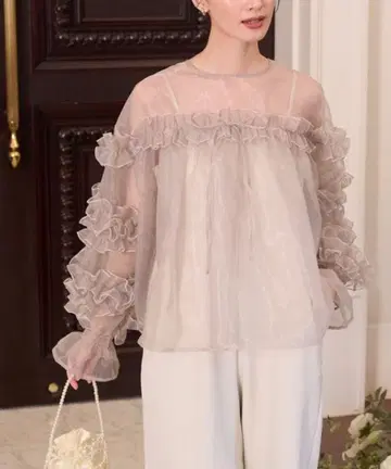 forksy. [ 포멀 대응 ] 오간자 볼륨 프릴 소매 시어 블라우스