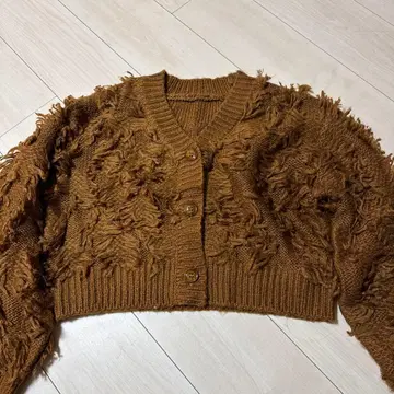 [ 미사용 새상품 ] RETRO GIRL 프린지 장식 브라운 니트 가디건