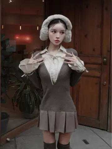 Darich 셔츠 도킹 플리츠 미니 원피스