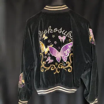 요코스카 나비 자수 벨벳 봄버 자켓