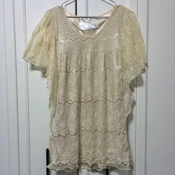 빈티지 레트로 아이보리 전체 레이스 플레어 소매 튜닉 헤이세이 쇼와