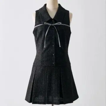 YUI 기획 슬리브리스 셔츠 미니 원피스 리본 포함 블랙