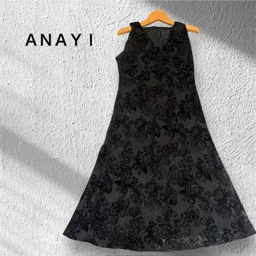 [ 새상품급 ] ANAYI 일본제 플라워 플로키 원피스 슬리브리스 블랙