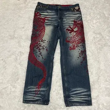 레어 카라쿠리타마시 데님 용 자수 빨간색