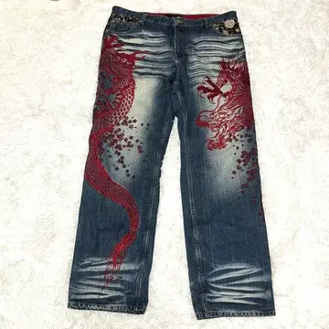 레어 카라쿠리타마시 데님 용 자수 빨간색