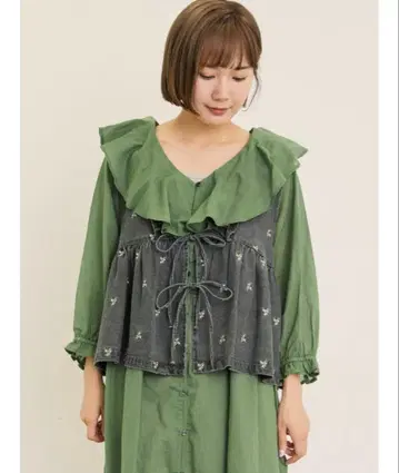 Samansa Mos2 자수 데님 베스트 자수 데님 팬츠 S 사이즈 블랙