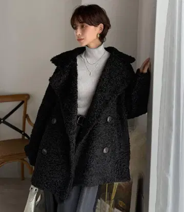 classicalelf 스탠드 카라 푸들 보아 더블 코트